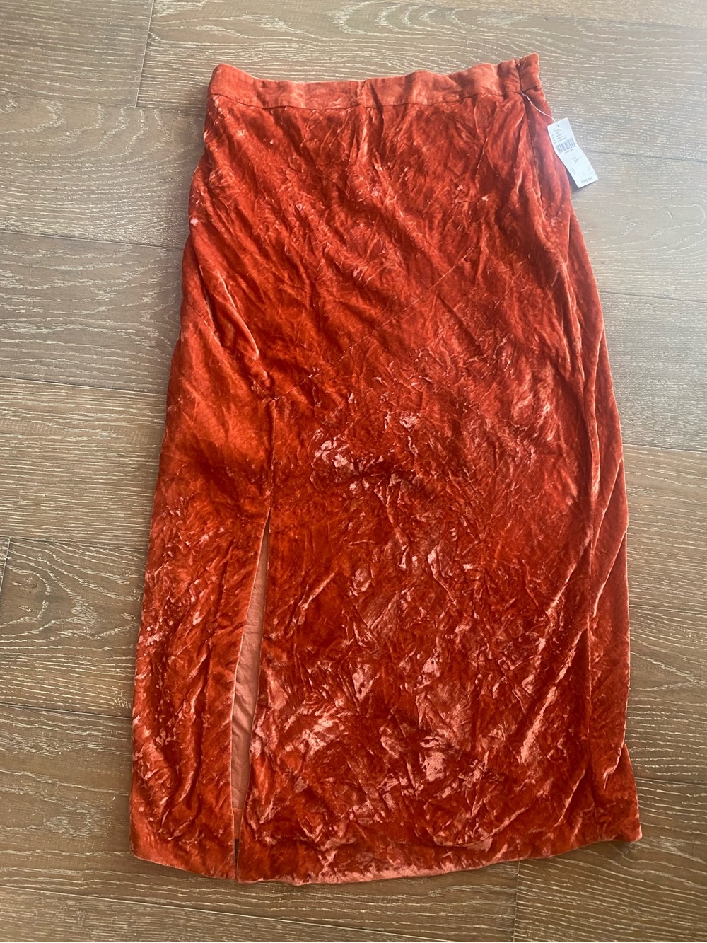 NWT Anthropologie Maeve Crushed Velvet Burnt Orange Zip Up Midi Skirt 10 $98